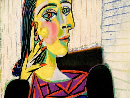 WOOD BOXES COLLECTION: Lined large wood box with printed tile - Opera "Portrait of Dora Maar" by Pablo Picasso