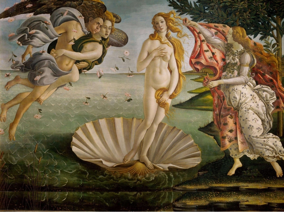 WOOD BOXES COLLECTION: Lined large wood box with printed tile - Opera "The Birth of Venus" by Sandro Botticelli