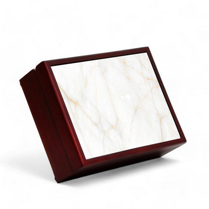 WOOD BOXES COLLECTION: Lined large wood box with printed tile - Carara Gold Marble