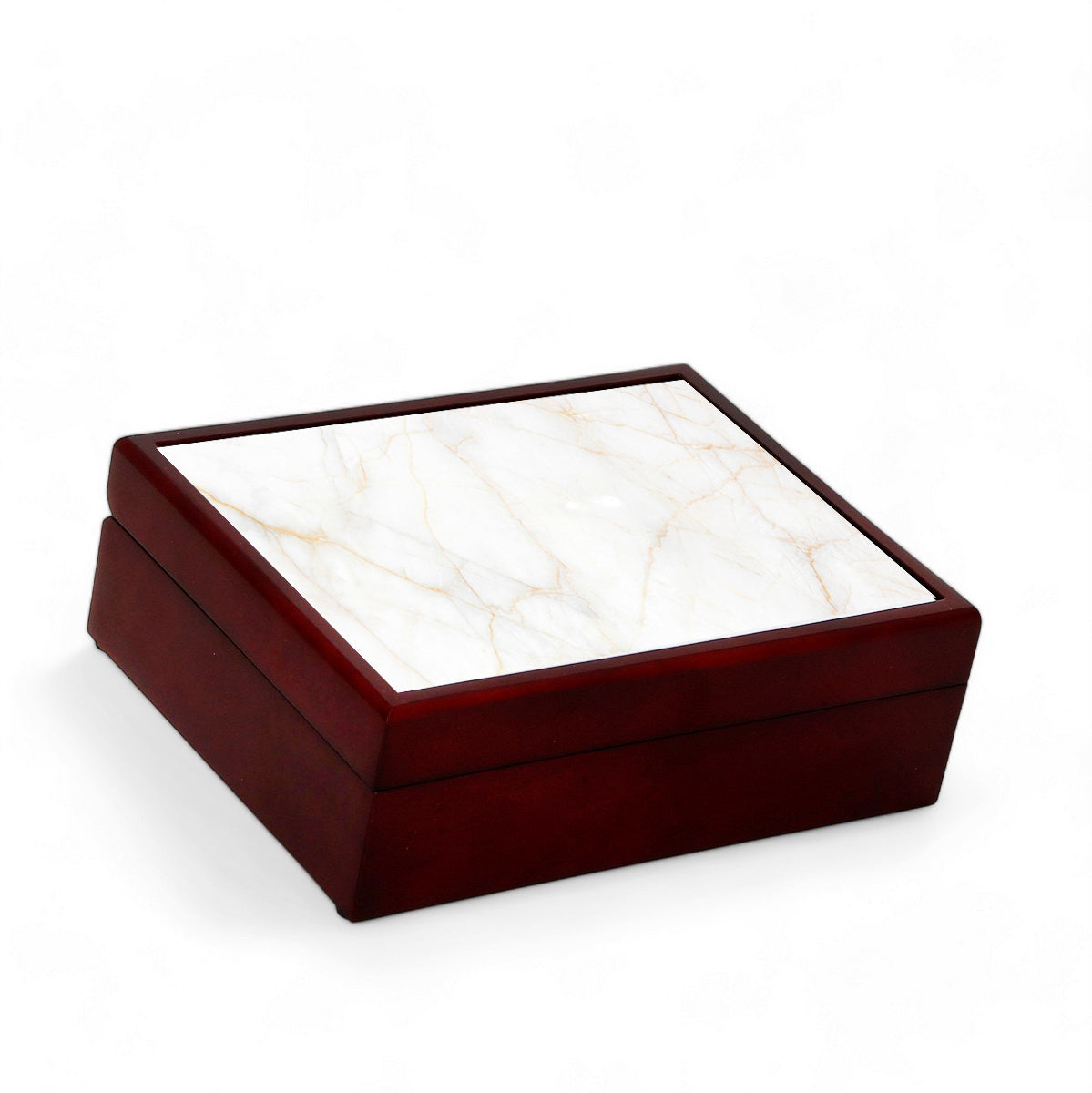 WOOD BOXES COLLECTION: Lined large wood box with printed tile - Carara Gold Marble