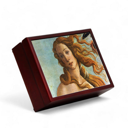 WOOD BOXES COLLECTION: Lined large wood box with printed tile - Opera "The Birth of Venus Detail" by Sandro Botticelli