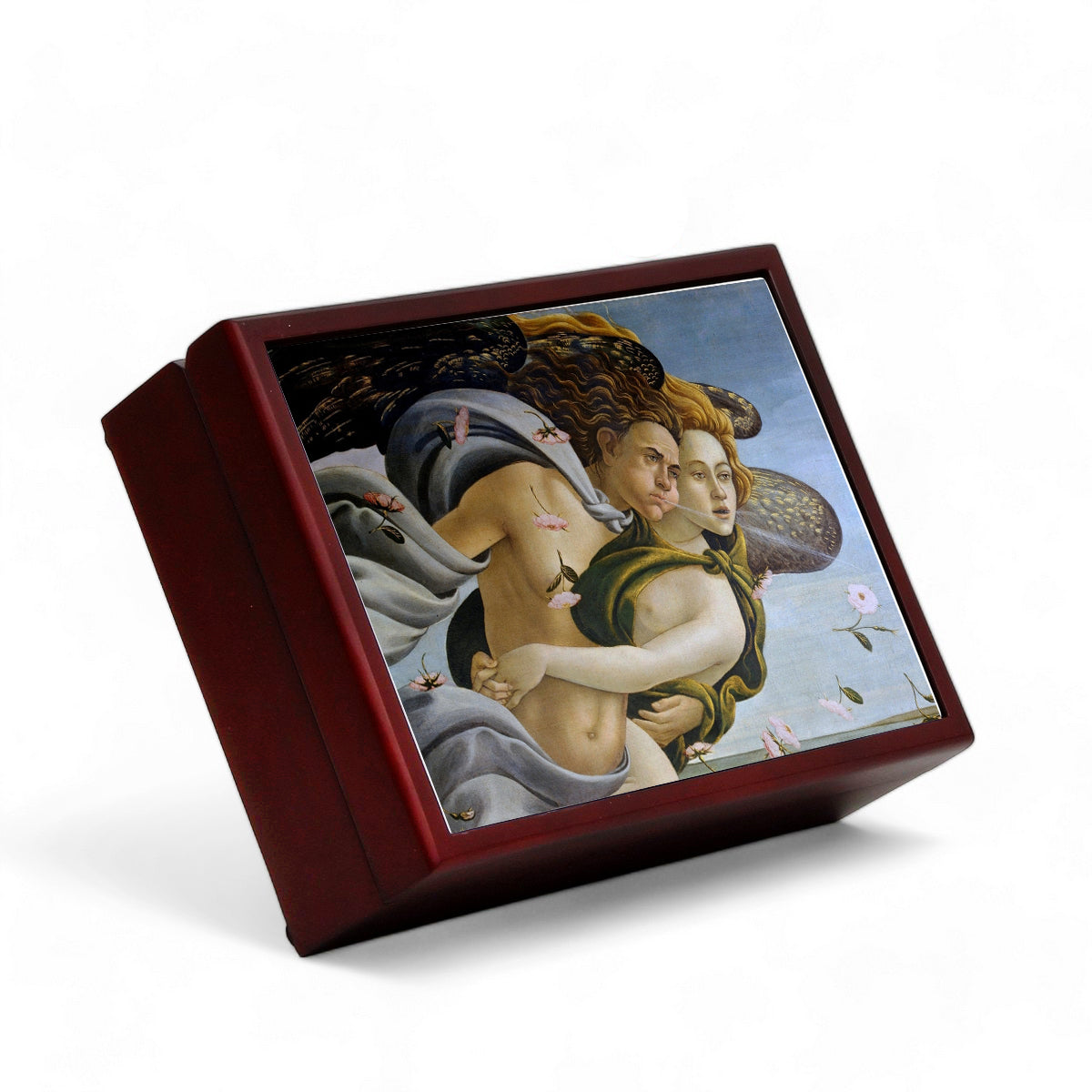 WOOD BOXES COLLECTION: Lined large wood box with printed tile - Opera "The Birth of Venus Top Detail" by Sandro Botticelli