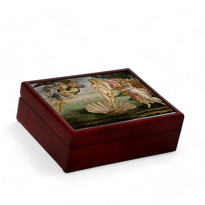 WOOD BOXES COLLECTION: Lined large wood box with printed tile - Opera "The Birth of Venus" by Sandro Botticelli