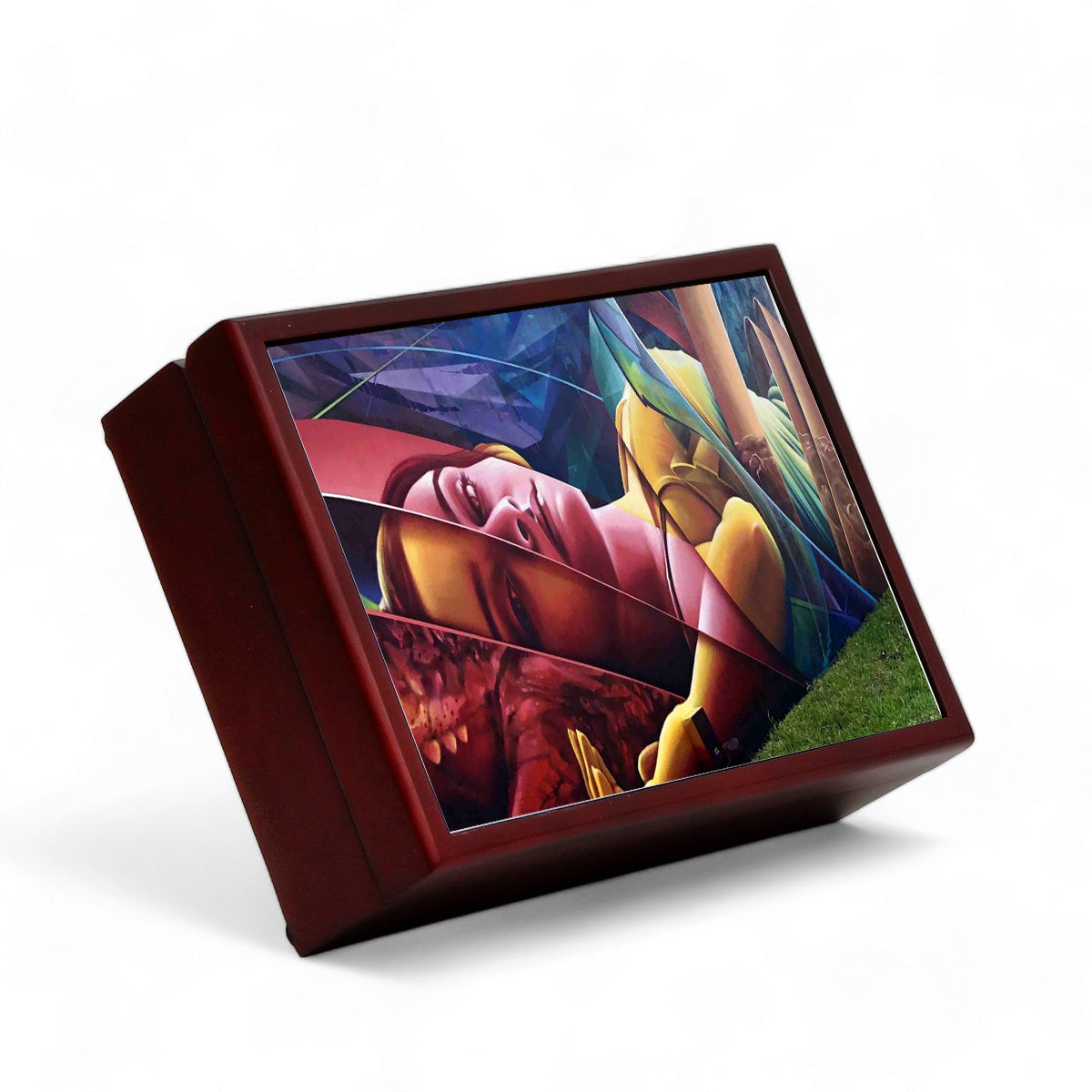 WOOD BOXES COLLECTION: Lined large wood box with printed tile - Opera "Winwood Inspiration"