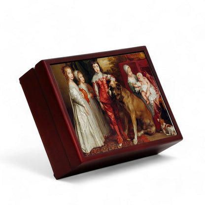 WOOD BOXES COLLECTION: Lined large wood box with printed tile - Opera "Five Eldest Children of Charles I" by Anthony van Dyck