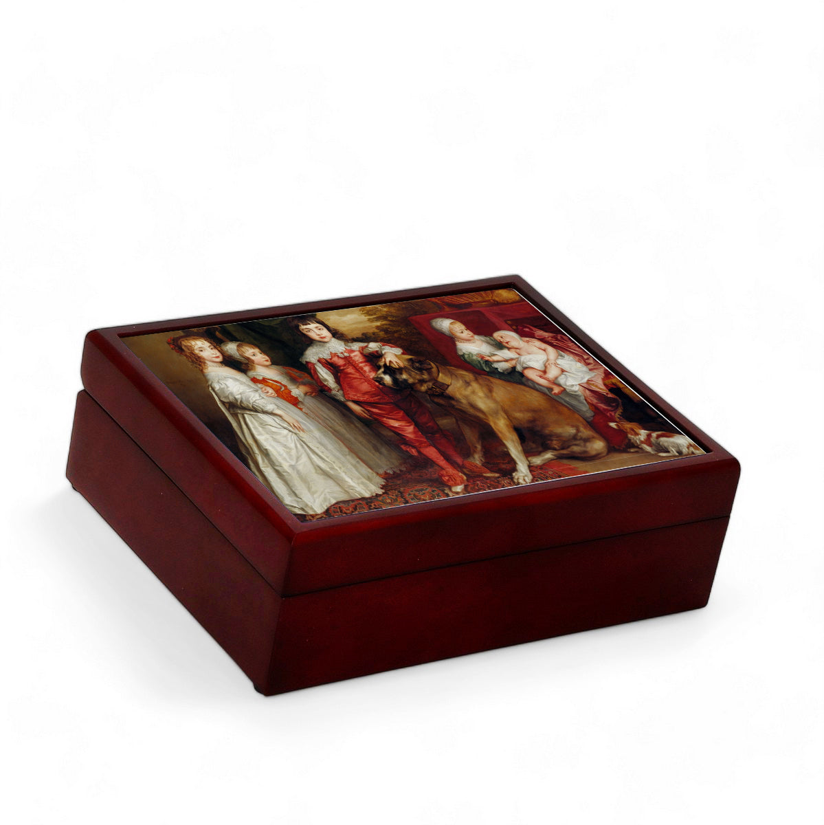 WOOD BOXES COLLECTION: Lined large wood box with printed tile - Opera "Five Eldest Children of Charles I" by Anthony van Dyck