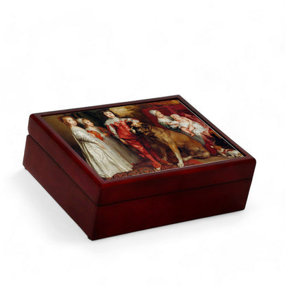 WOOD BOXES COLLECTION: Lined large wood box with printed tile - Opera "Five Eldest Children of Charles I" by Anthony van Dyck