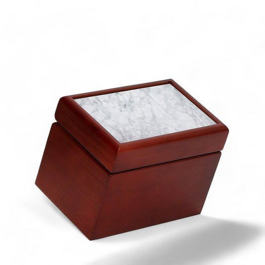 WOOD BOX: Lined Tea Bags Wood Box with printed tile lid - Opera "Gray Carrara Marble"