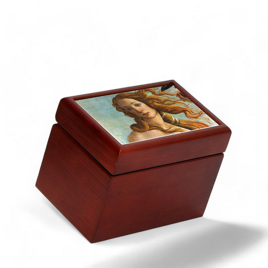 WOOD BOX: Lined Tea Bags Wood Box with printed tile lid - Opera "Venere Botticelli" (Detail)