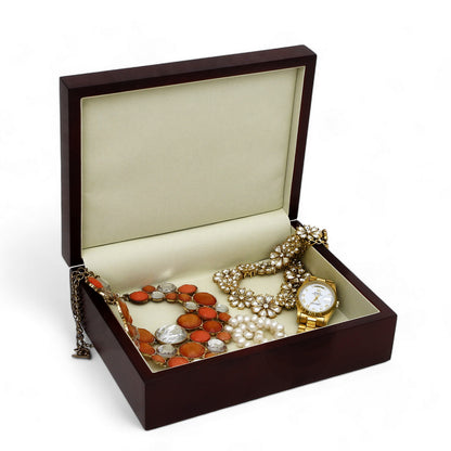 WOOD BOXES COLLECTION: Lined large wood box with printed tile - Carara Gold Marble