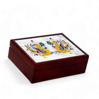 WOOD BOXES COLLECTION: Lined large wood box with printed tile - Raffaellesco Deruta over Marble design
