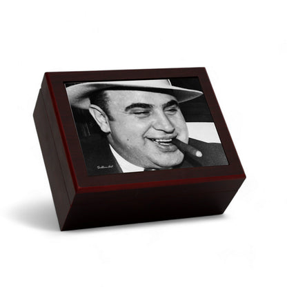 CIGAR HUMIDOR BOX: Luxury Mahogany Satin Finish fully lined in Cedar Wood - Al Capone Design