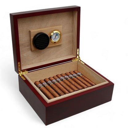 CIGAR HUMIDOR BOX: Luxury Mahogany Satin Finish fully lined in Cedar Wood - J. F. Kennedy