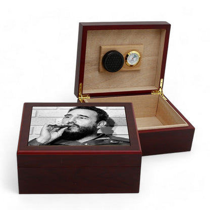 CIGAR HUMIDOR BOX: Luxury Mahogany Satin Finish fully lined in Cedar Wood - FidelCastro