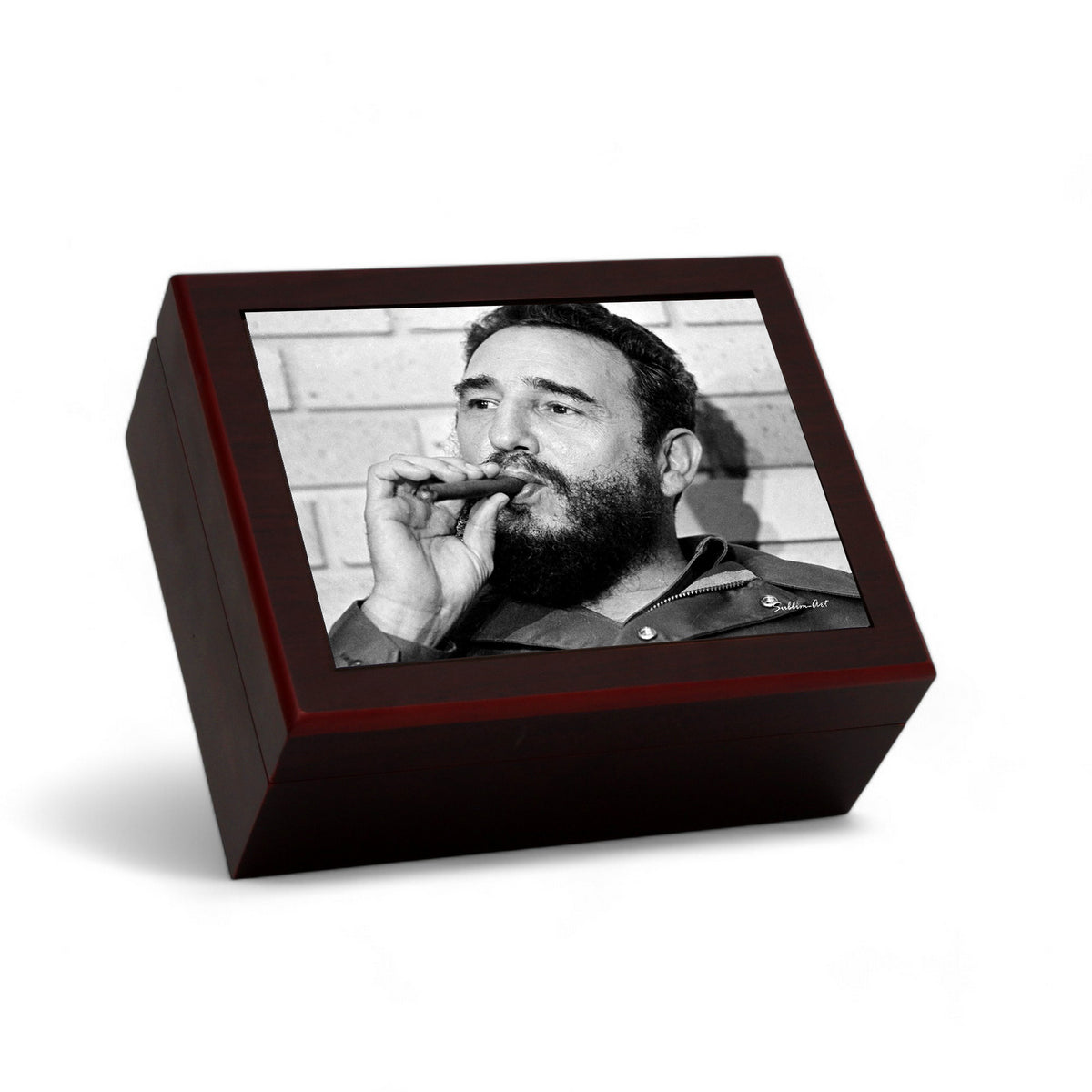 CIGAR HUMIDOR BOX: Luxury Mahogany Satin Finish fully lined in Cedar Wood - FidelCastro