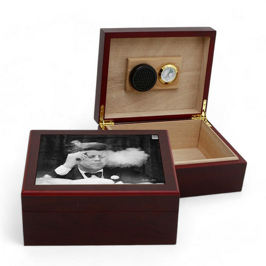 CIGAR HUMIDOR BOX: Luxury Mahogany Satin Finish fully lined in Cedar Wood - J. F. Kennedy