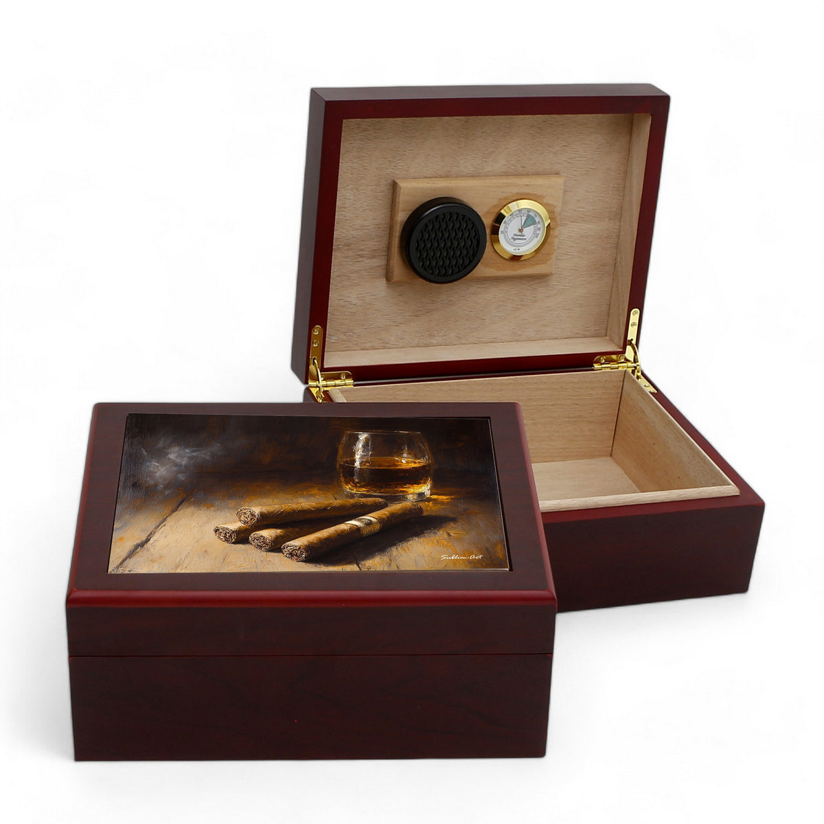 CIGAR HUMIDOR BOX: Luxury Mahogany Satin Finish fully lined in Cedar Wood - The Perfect Pair 2