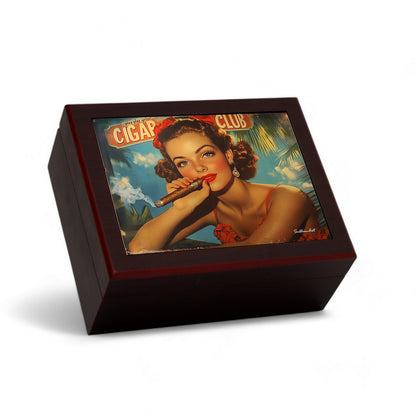 CIGAR HUMIDOR BOX: Luxury Mahogany Satin Finish fully lined in Cedar Wood - The Pin-Up Girl