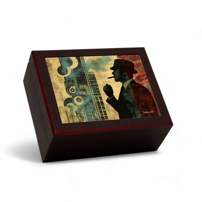 CIGAR HUMIDOR BOX: Luxury Mahogany Satin Finish fully lined in Cedar Wood - Stranger in the Night