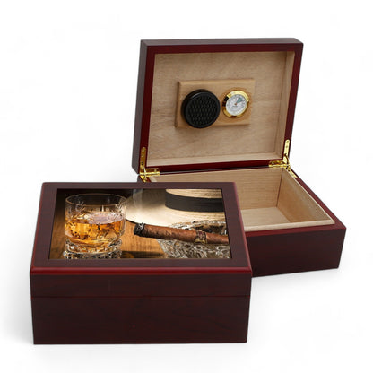 CIGAR HUMIDOR BOX: Luxury Mahogany Satin Finish fully lined in Cedar Wood - Wiskey Cigar