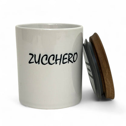 SUBLIMART: Porcelain storage jar with sealing bamboo lid 'ZUCCHERO' (Sugar)