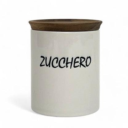 SUBLIMART: Porcelain storage jar with sealing bamboo lid 'ZUCCHERO' (Sugar)