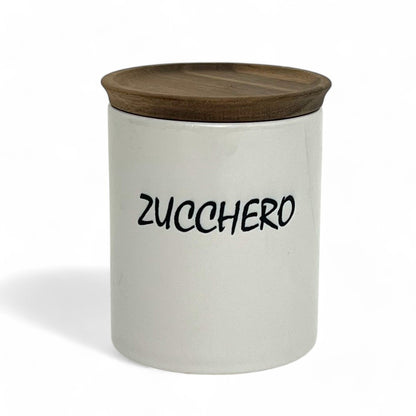 SUBLIMART: Porcelain storage jar with sealing bamboo lid 'ZUCCHERO' (Sugar)