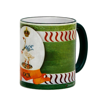 PALIO DI SIENA: Porcelain printed mug - Green Handle & Rim - Design by Mario Bruno - OCA (Goose)