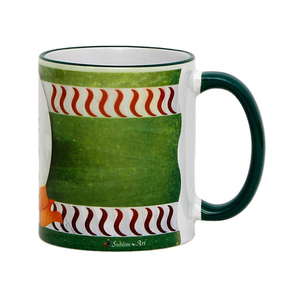 PALIO DI SIENA: Porcelain printed mug - Green Handle & Rim - Design by Mario Bruno - OCA (Goose)