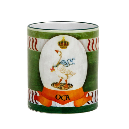 PALIO DI SIENA: Porcelain printed mug - Green Handle & Rim - Design by Mario Bruno - OCA (Goose)