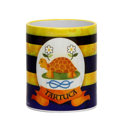 PALIO DI SIENA: Porcelain printed mug -  Yellow Handle & Rim - Design by Mario Bruno - TARTUCA (Tortoise)