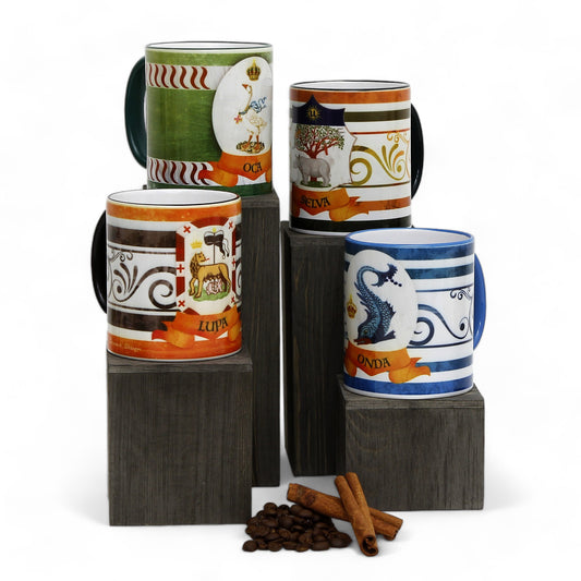 PALIO DI SIENA: Porcelain printed mug Set of 4 bundle: LUPA+OCA+SELVA+ONDA