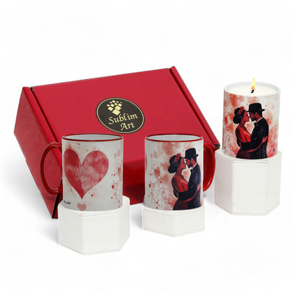 SUBLIMART: LOVE.ly Bundle "Love's embrace knows no bounds" (Set of 1 Candle + 2 Mugs)