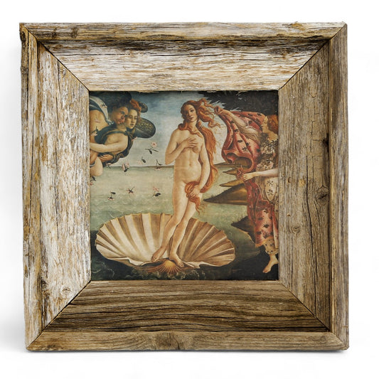 AFFRESCO: Ceramic Tile on Distressed Reclaimed Barn Wood Frame - Opera "The Birth of Venus" by Sandro Botticelli