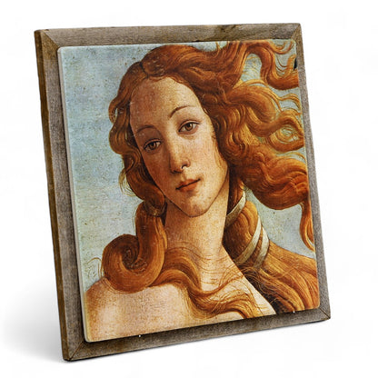 AFFRESCO: Ceramic Tile on Distressed Reclaimed Barn Wood Frame - Opera "Opera The Birth of Venus" (Detail) by Sandro Botticelli