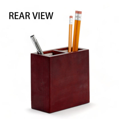 WOOD PENCIL HOLDER: Rosewood high quality pencil holder with decorative tile - Design Deruta Raffaellesco