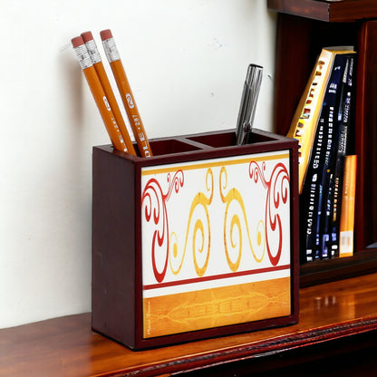 WOOD PENCIL HOLDER: Rosewood high quality pencil holder with decorative tile - Design Mario Bruno Design 01