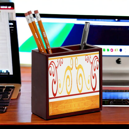 WOOD PENCIL HOLDER: Rosewood high quality pencil holder with decorative tile - Design Mario Bruno Design 01