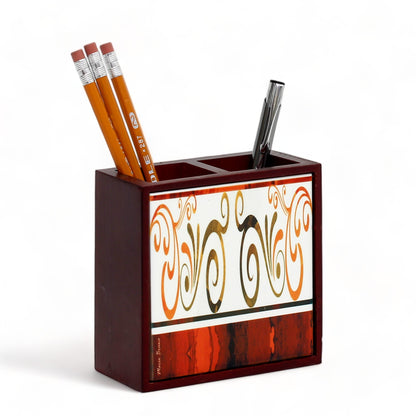 WOOD PENCIL HOLDER: Rosewood high quality pencil holder with decorative tile - Design Mario Bruno Design 02