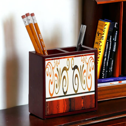 WOOD PENCIL HOLDER: Rosewood high quality pencil holder with decorative tile - Design Mario Bruno Design 02