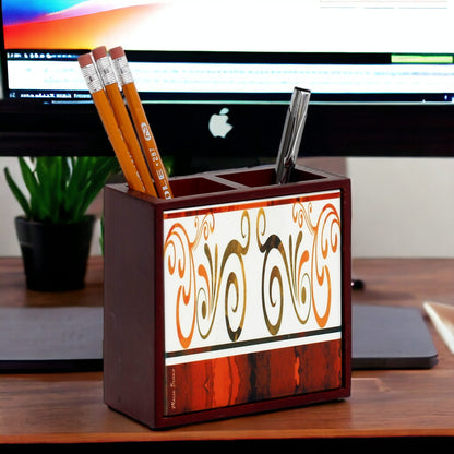 WOOD PENCIL HOLDER: Rosewood high quality pencil holder with decorative tile - Design Mario Bruno Design 02