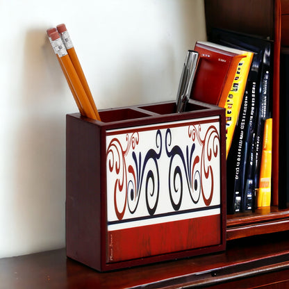 WOOD PENCIL HOLDER: Rosewood high quality pencil holder with decorative tile - Design Mario Bruno Design 04