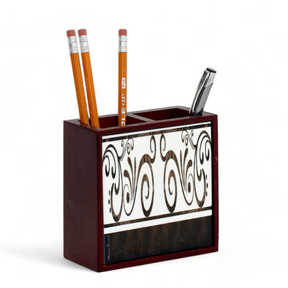 WOOD PENCIL HOLDER: Rosewood high quality pencil holder with decorative tile - Design Mario Bruno Design 05