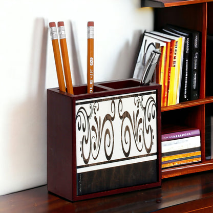 WOOD PENCIL HOLDER: Rosewood high quality pencil holder with decorative tile - Design Mario Bruno Design 05