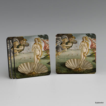 SUBLIMART: MDF Hardboard Set of 4 Coasters - Design: Affresco - The Birth of Venus by Botticelli