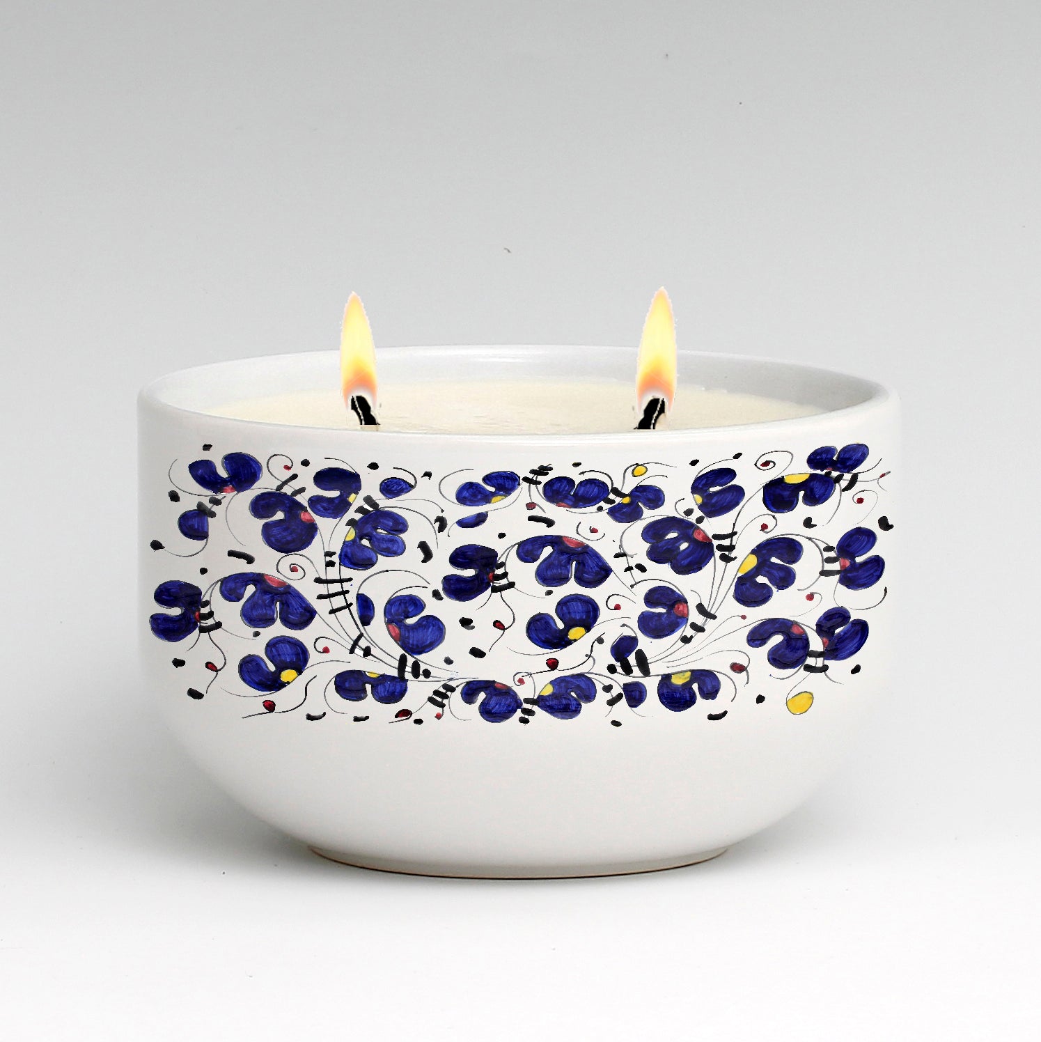 SUBLIMART: Two Wicks Soy Wax Candle in a Porcelain Bowl - Deruta Style (Design #DER07)