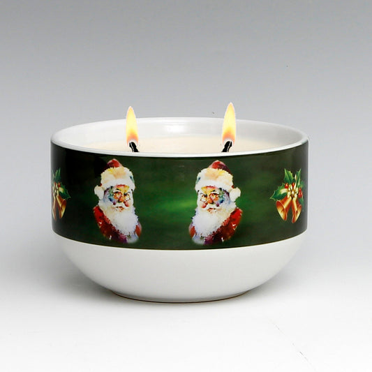 SUBLIMART: Two Wicks Soy Wax Candle in a Porcelain Bowl - Santa Claus (Design #XMS03)