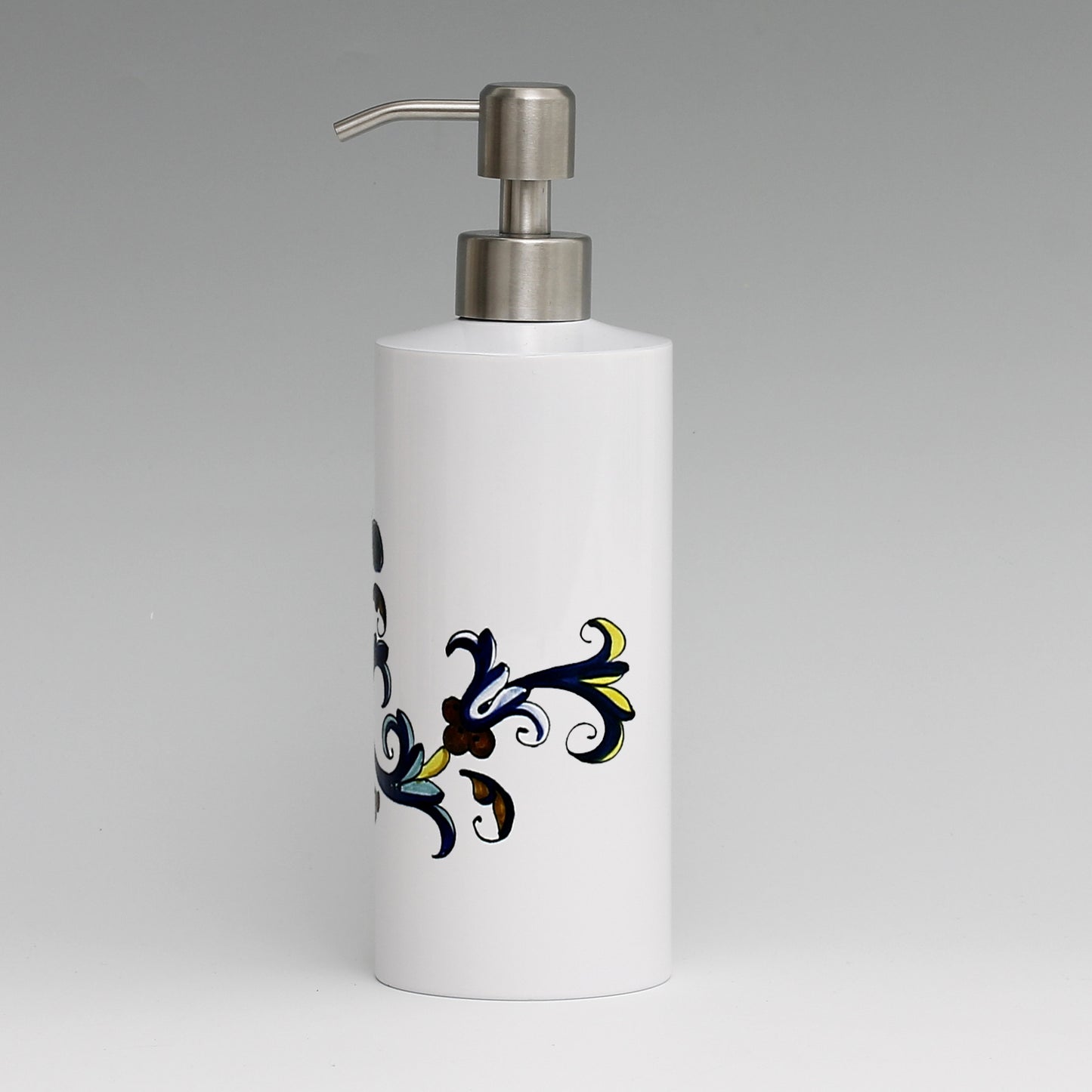 SUBLIMART: Soap & Lotion dispenser with Satin Chrome metal pourer Deruta Style (Design 12)